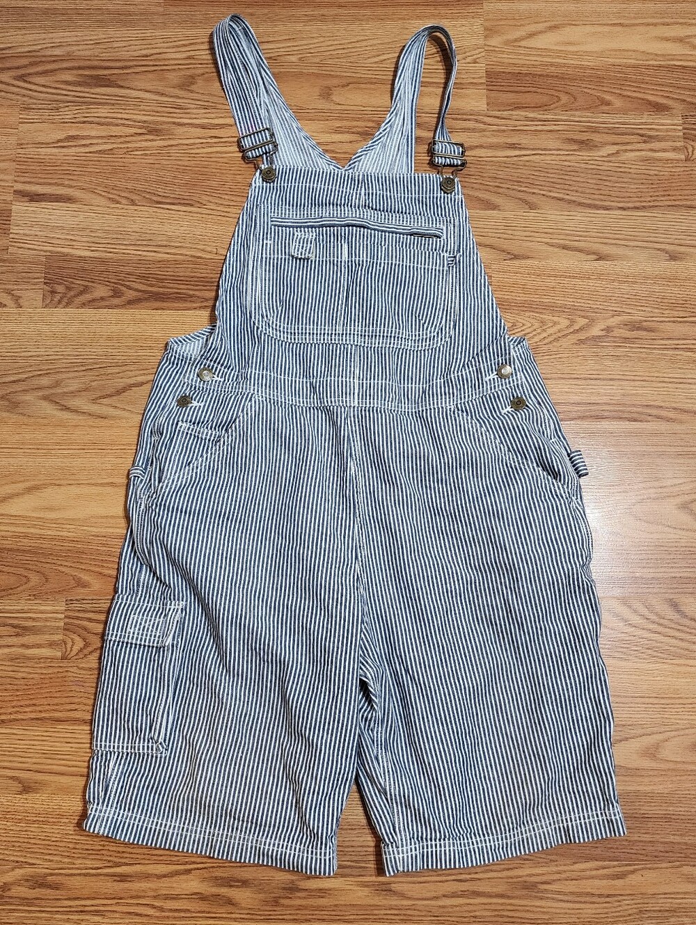 Duluth Trading Rootstock Gardening Short Overalls Womens M Railroad Stripe
